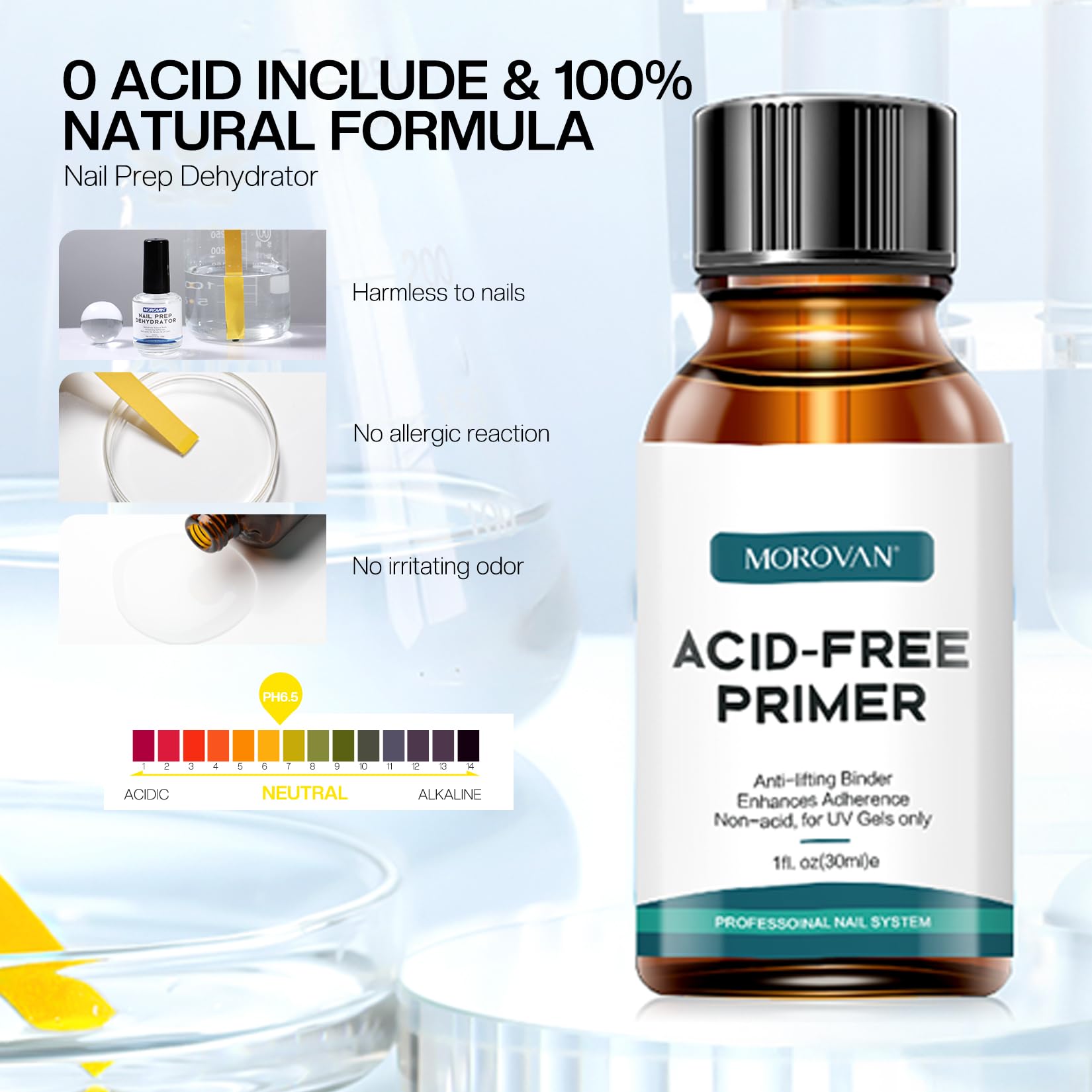 Morovan Deshidratante y Primer 2 en 1 Uñas: compatible con gel y acrílico.