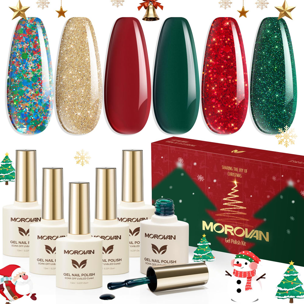 Morovan paleta de esmalte gel de Navidad para uñas con brillo duradero