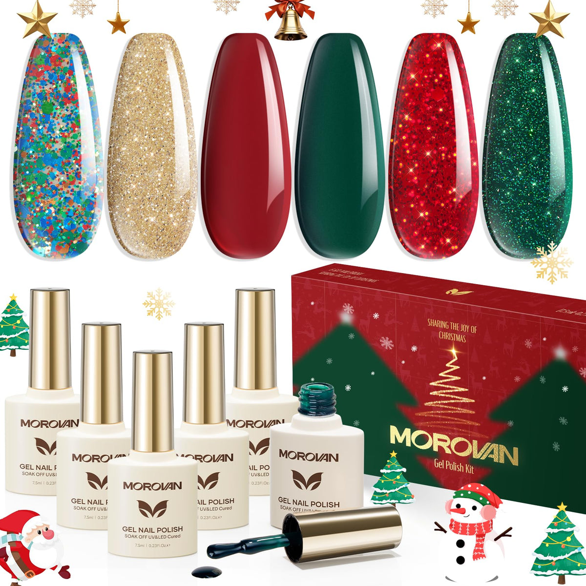 Morovan paleta de esmalte gel de Navidad para uñas con brillo duradero