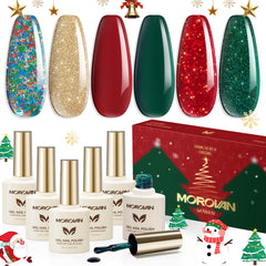 Morovan paleta de esmalte gel de Navidad para uñas con brillo duradero