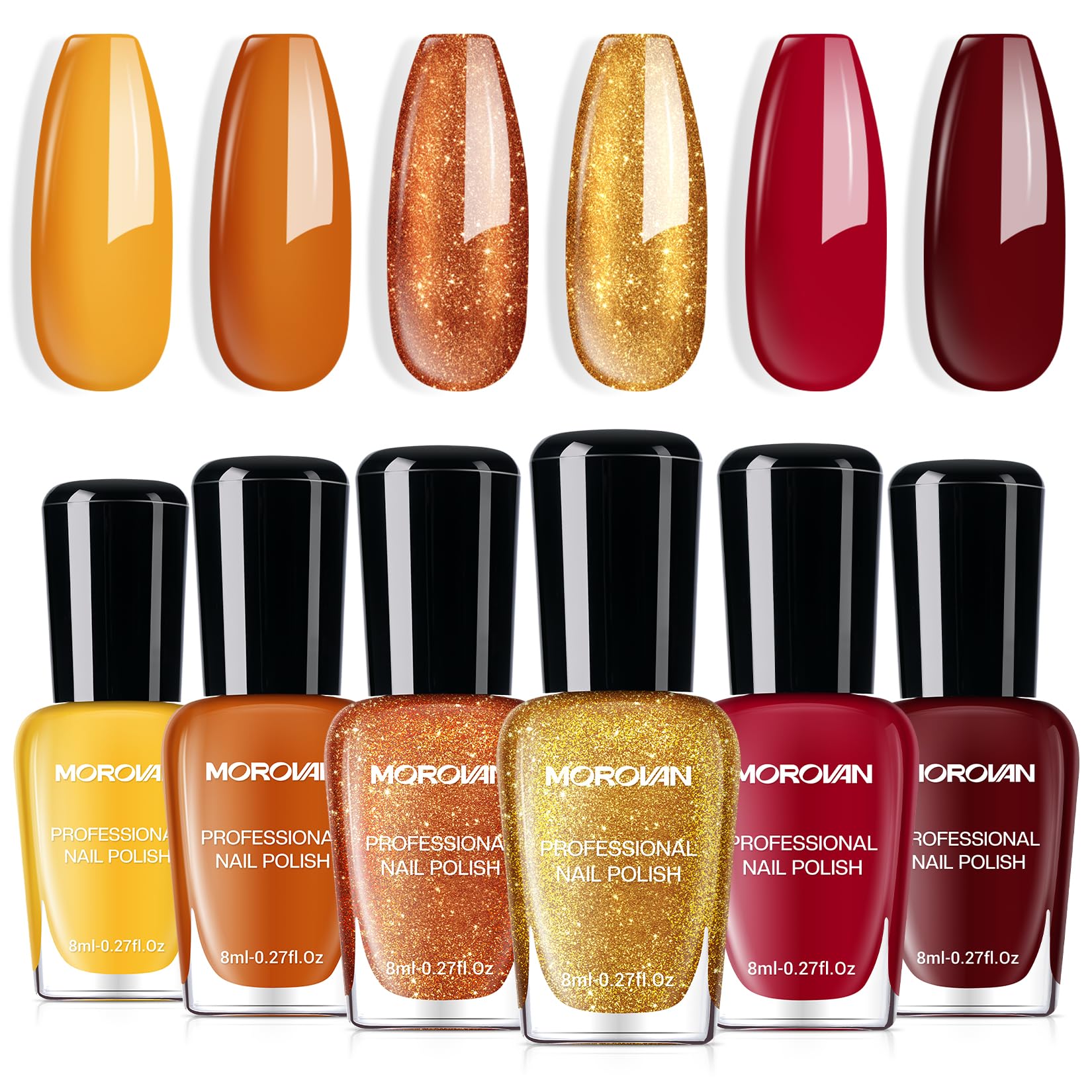 Morovan set de esmaltes otoñales con brillo intenso para uñas.
