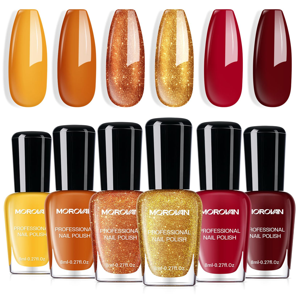 Morovan set de esmaltes otoñales con brillo intenso para uñas.