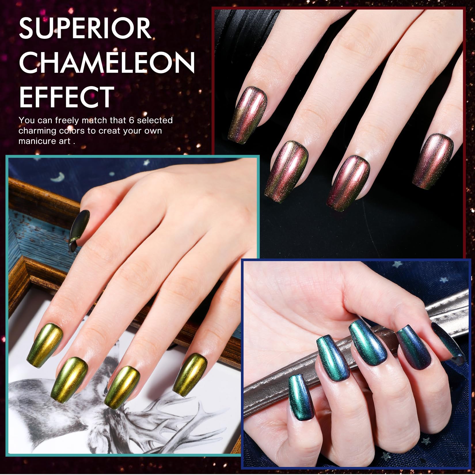 Morovan blue-green holographic polish creates playful, light-catching effects.