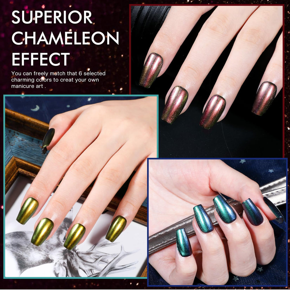 Morovan blue-green holographic polish creates playful, light-catching effects.