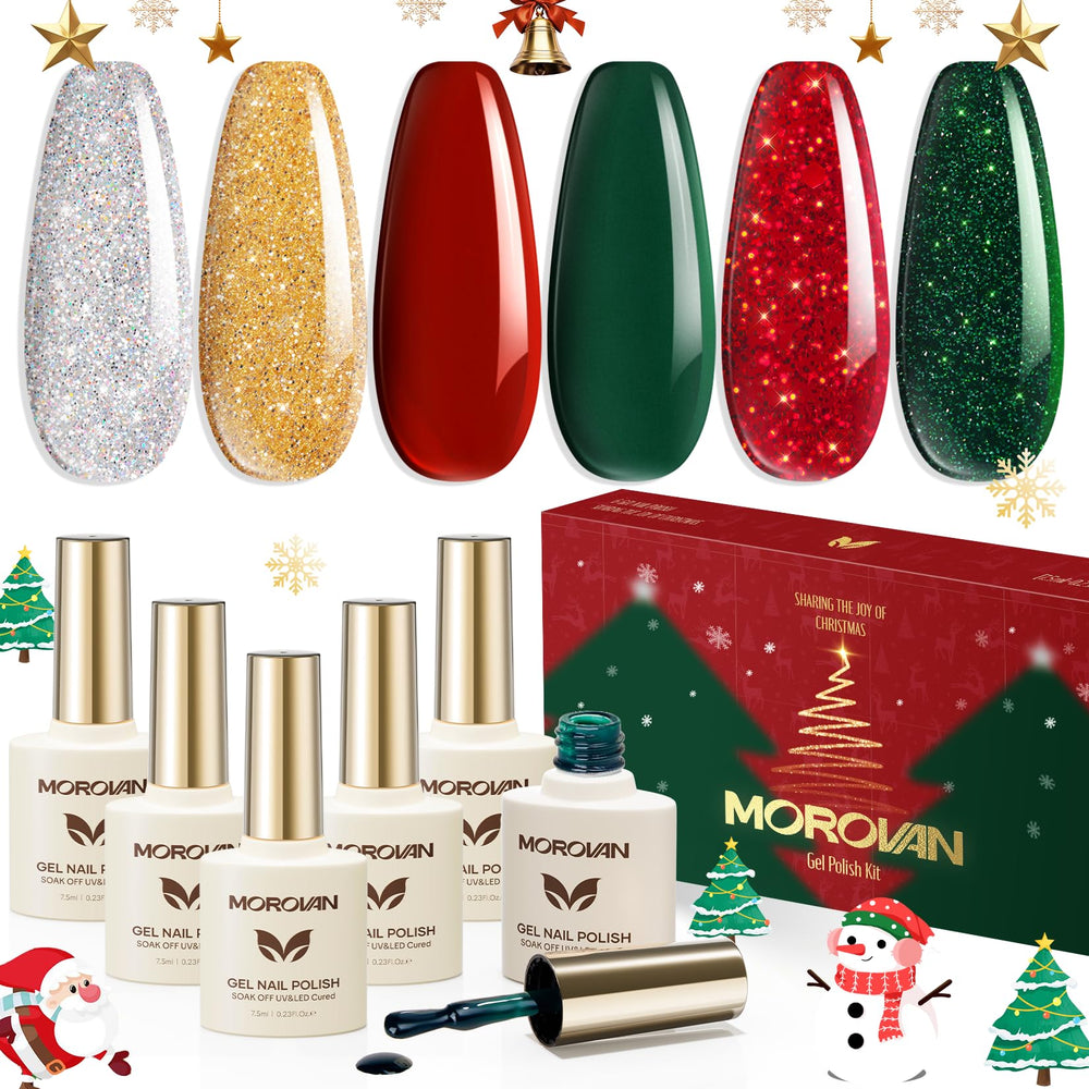 Morovan kit esmalte gel navidad en caja regalo para uñas festivas en casa.