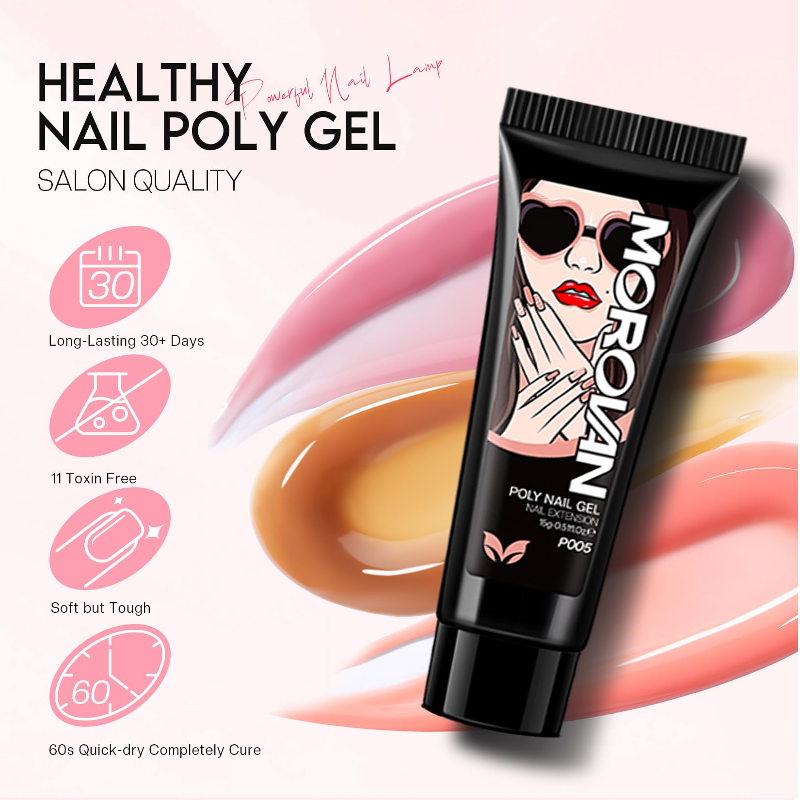 Morovan polygel, couche de base prête pour préparation de l’ongle.