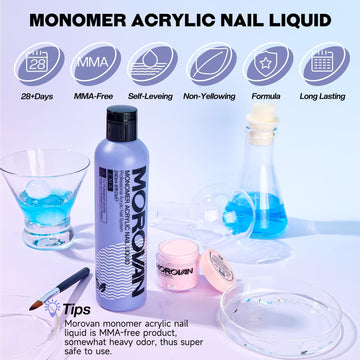 Morovan Monomer Nail Liquid 8oz clear formula supports flawless foundations
