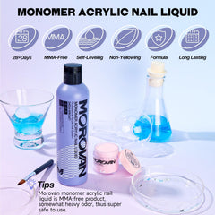 Morovan Monomer Nail Liquid 8oz clear formula supports flawless foundations