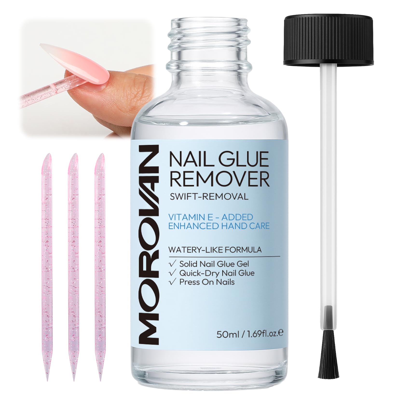 Morovan quita-pegamento uñas 50ml: bote práctico para remover uñas postizas con precisión.