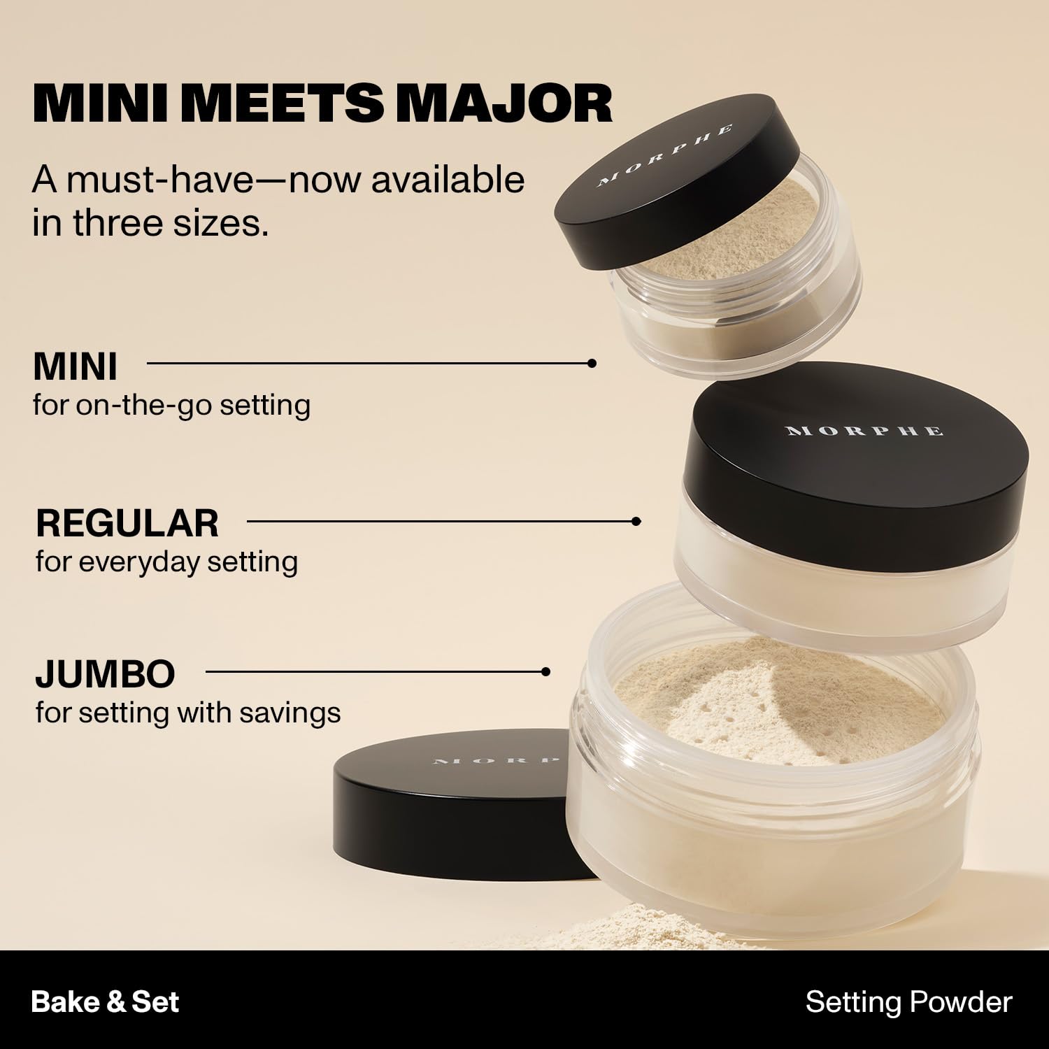 MORPHE Mini Bake & Set close-up illustrates long wear and shine control.