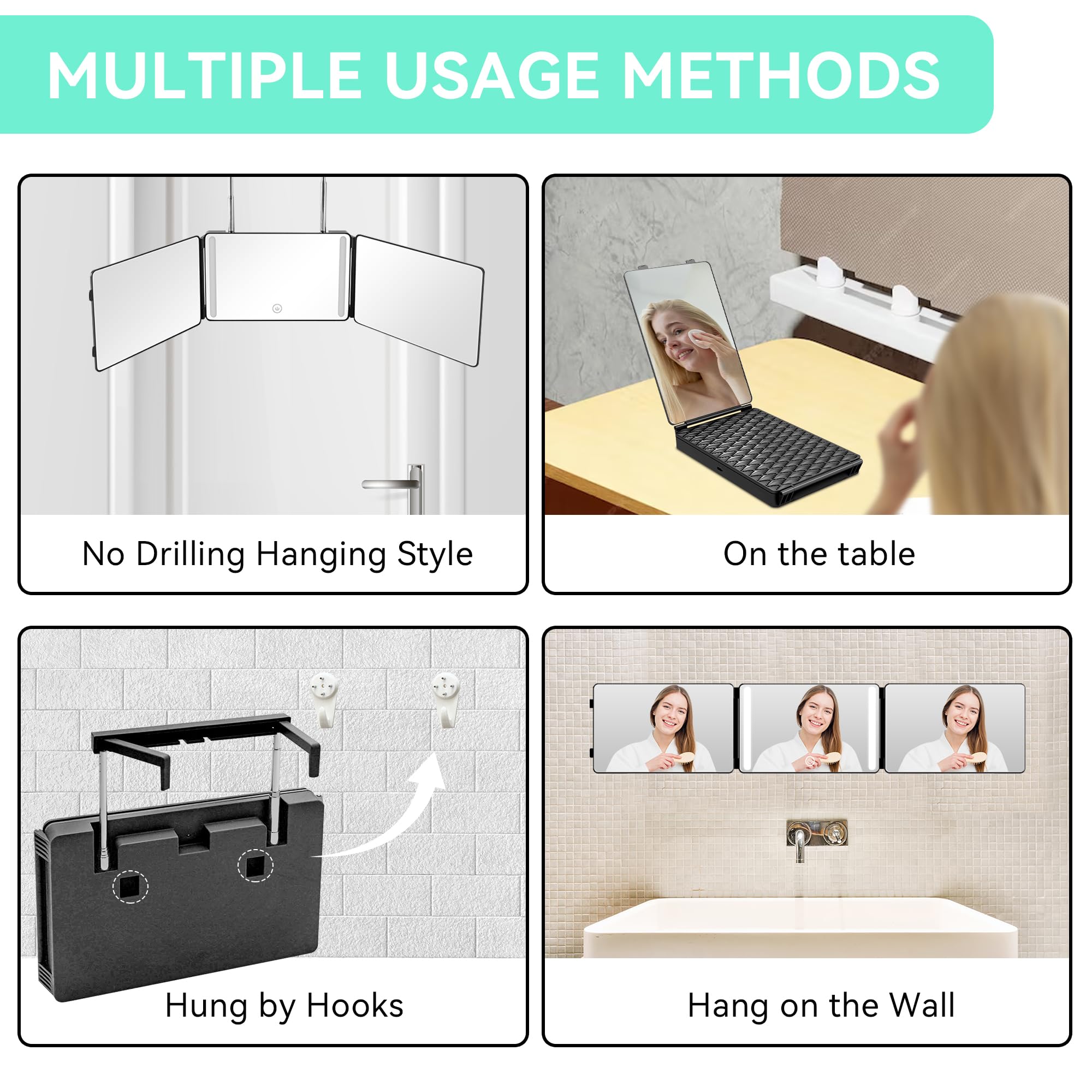 Moruedtu Moruedtu espejo para hombres y mujeres, uso versátil para peinado y afeitado.