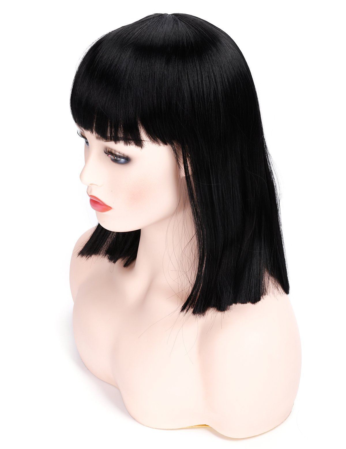 Morvally bob corto liso con flequillo, aspecto natural para diario.
