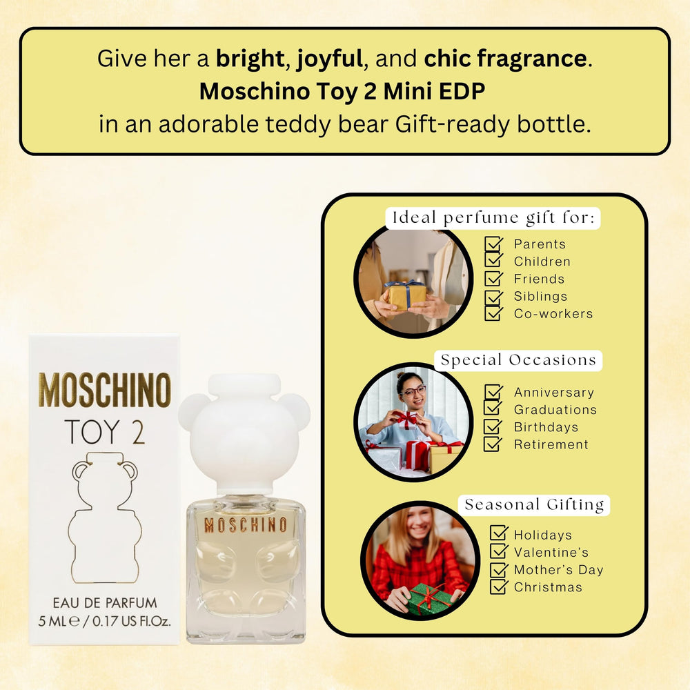 Moschino Toy 2 mini EDP, detalle de etiqueta para marca y compra.