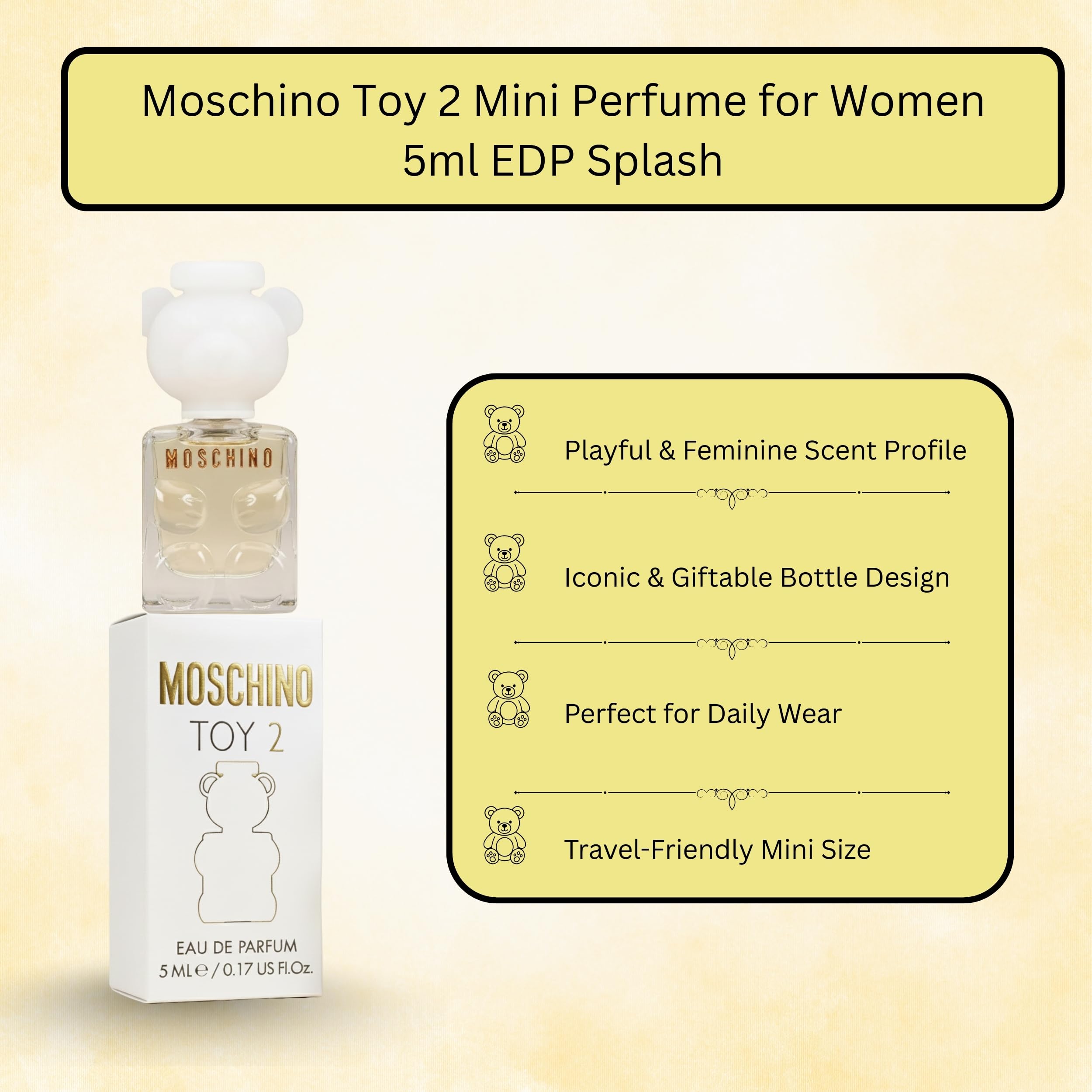 Moschino Toy 2 mini EDP, envase portable para salidas rápidas.