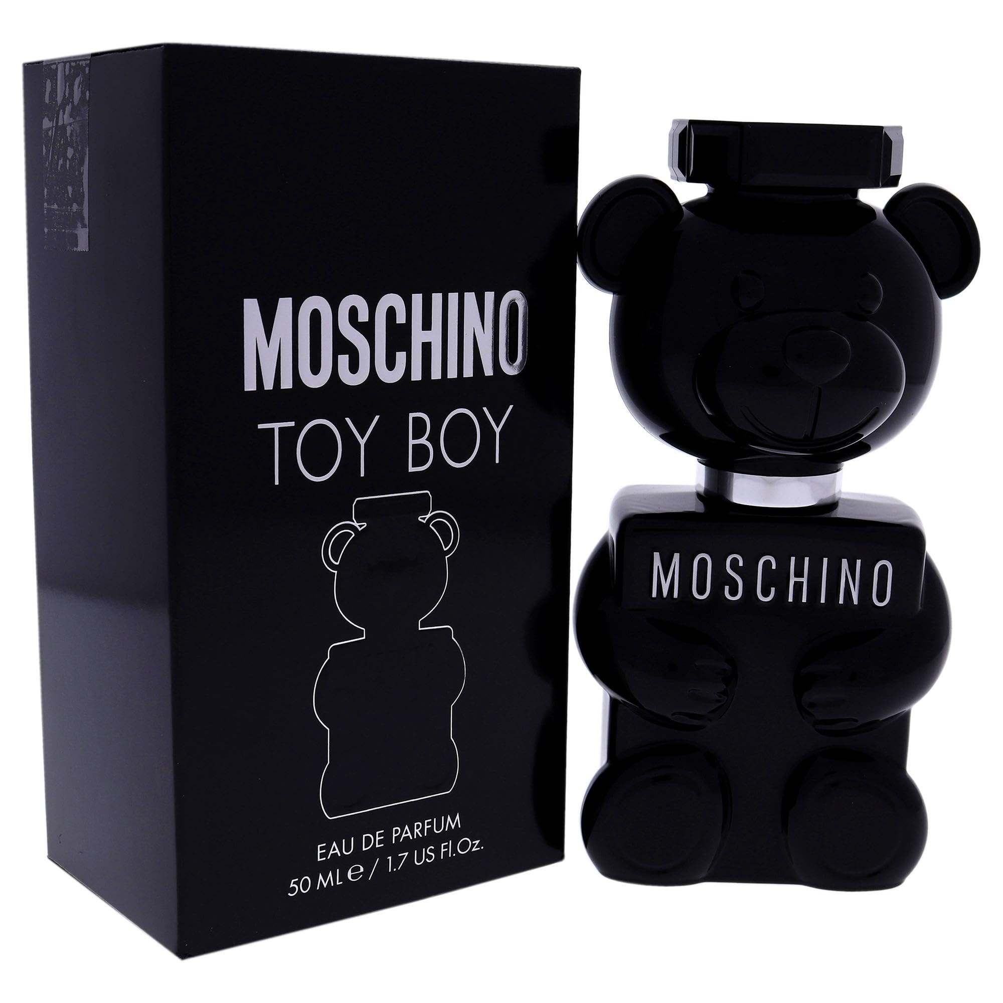 Moschino Toy Boy, embalaje negro, identidad de marca distintiva.