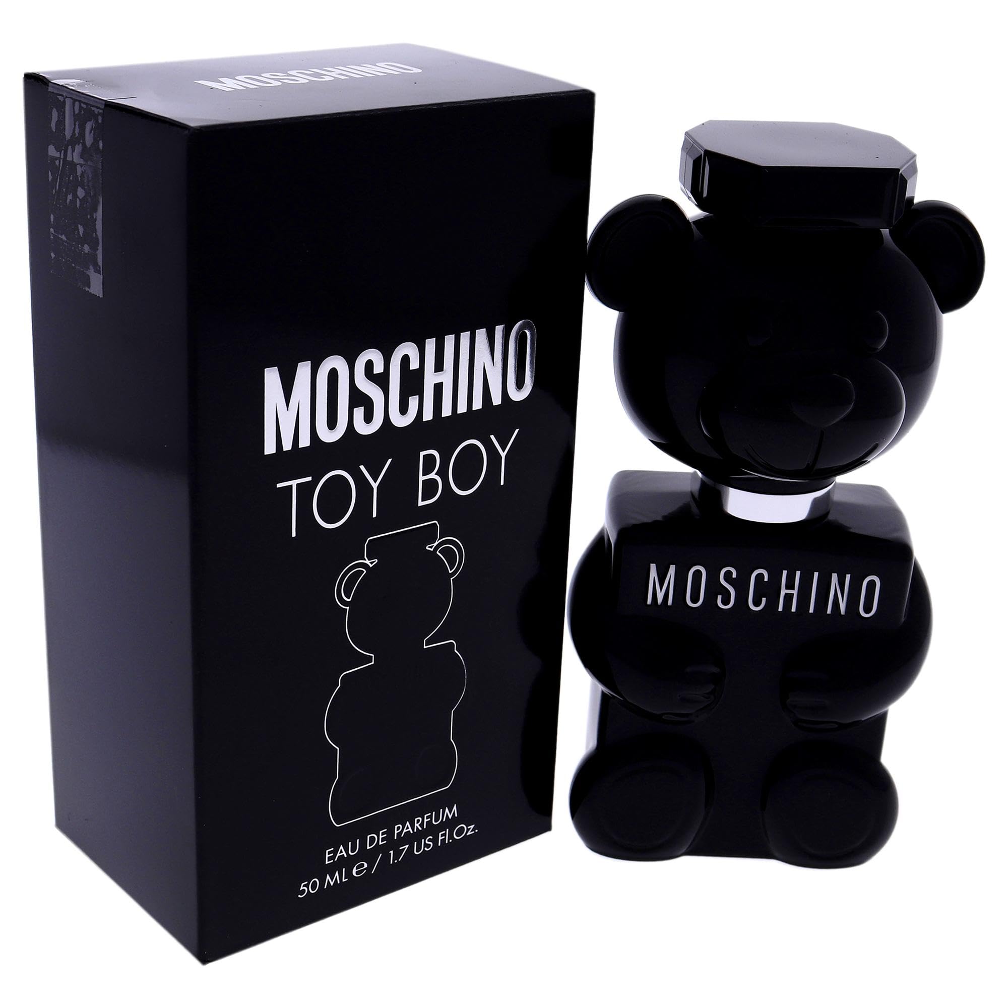 Moschino Toy Boy, frasco brillo, visión moderna en el escritorio.