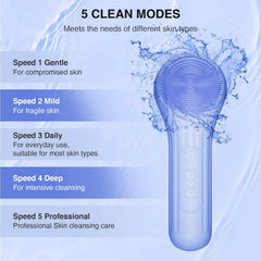 Mosnami cepillo facial silicona IPX7 para ducha y limpieza segura.