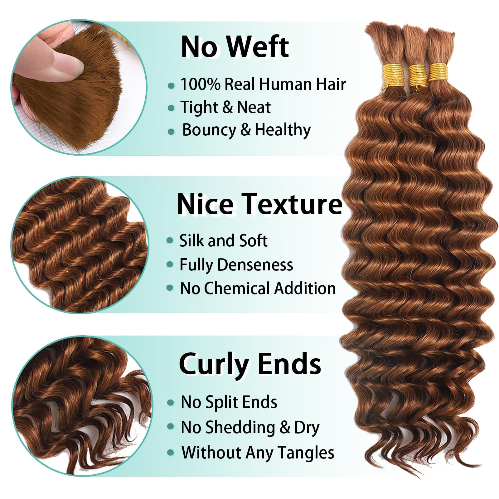 MOTFIN cabello brasileño virgen rizo boho, tres mechones para looks duraderos.