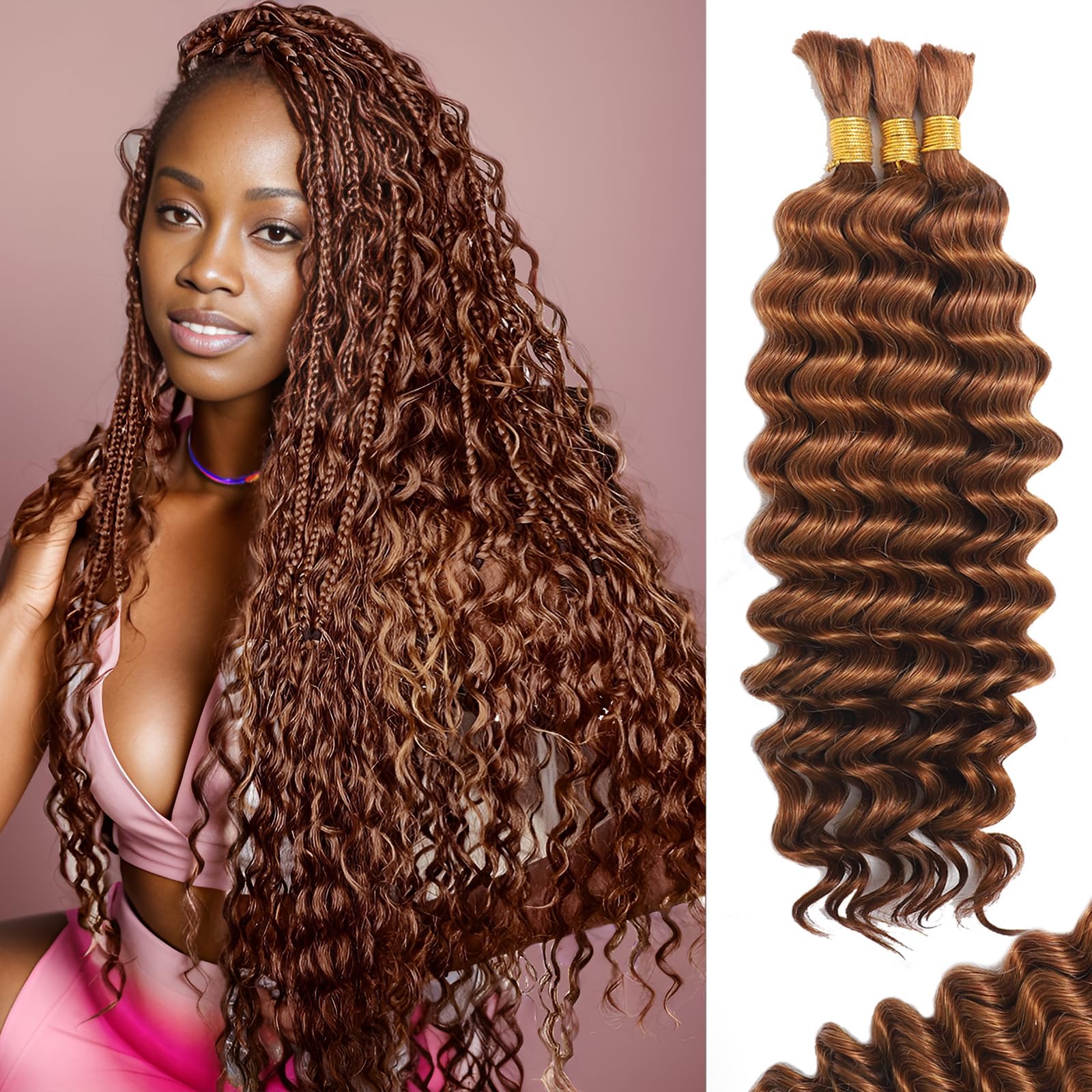 MOTFIN cabello humano para trenzas boho con rizo ondulado, suave y duradero.