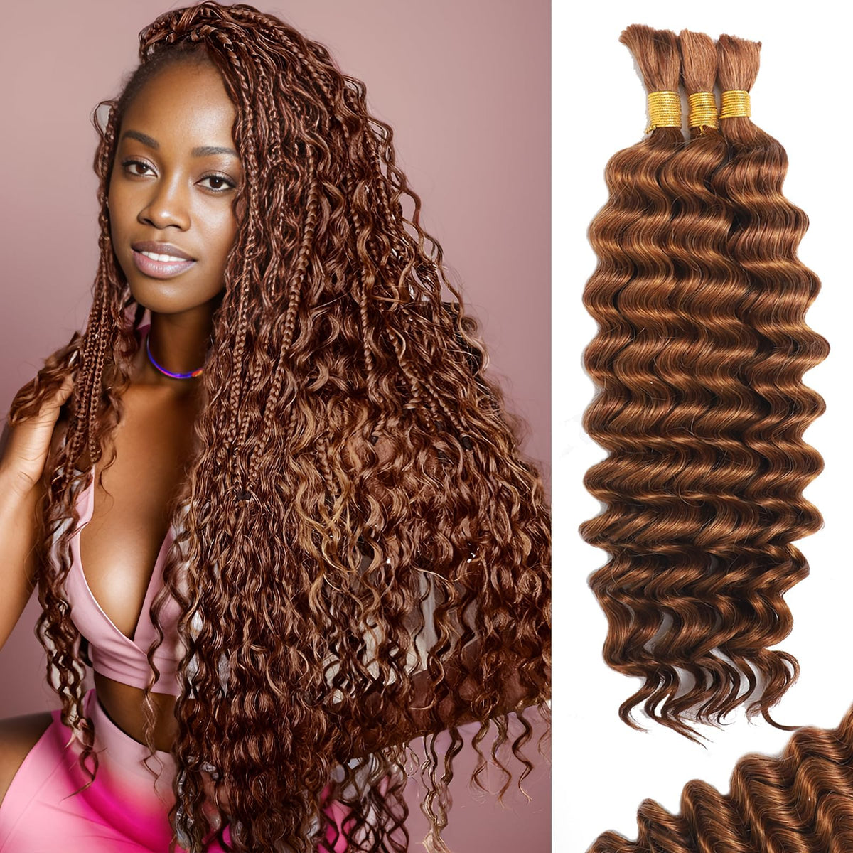 MOTFIN cabello humano para trenzas boho con rizo ondulado, suave y duradero.