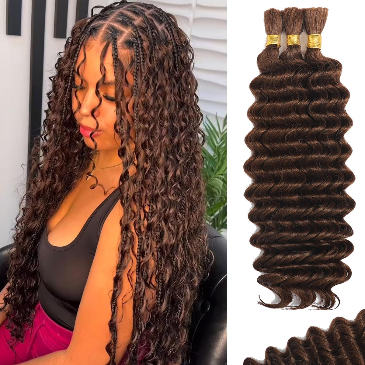 MOTFIN cabello humano rizo bohemio de 20 pulgadas, textura suave para trenzas.