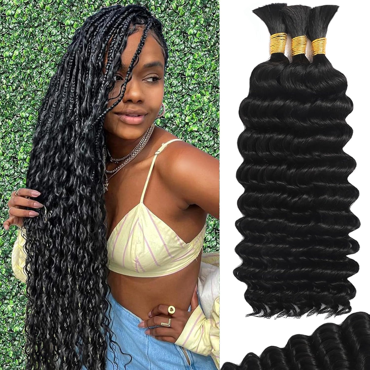 Motfin cabello trenzado boho rizado, look natural y duradero para trenzas.