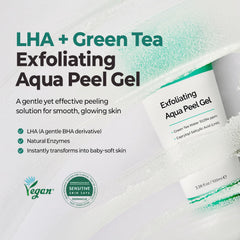 Texture soyeuse du gel exfoliant révélant une peau lisse sans abrasifs