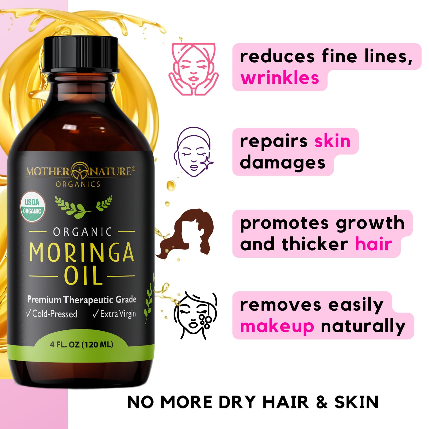 Mother Nature Organics Aceite de Moringa – envase práctico para uso diario