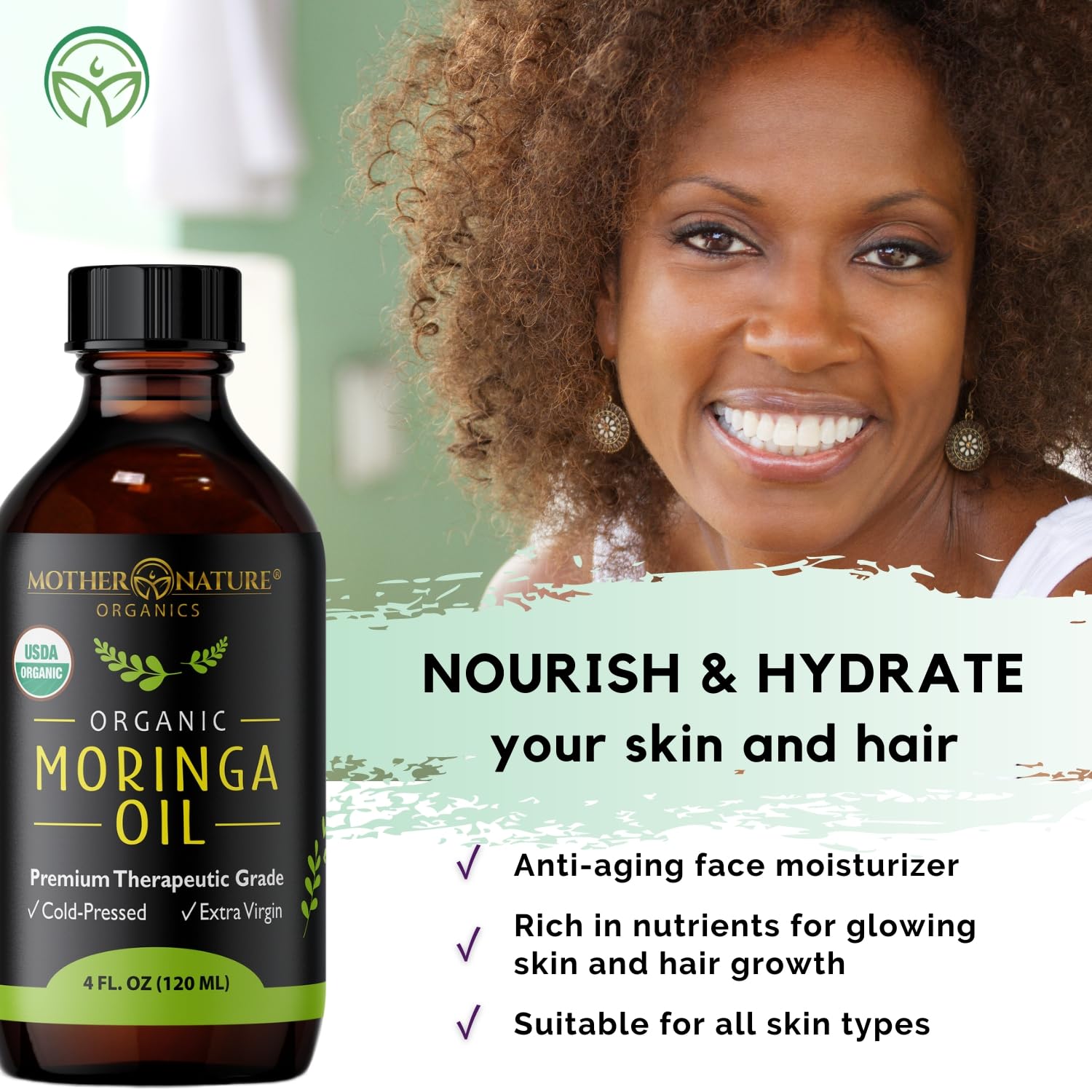 Mother Nature Organics Aceite de Moringa – proceso de extracción en frío preserva nutrientes
