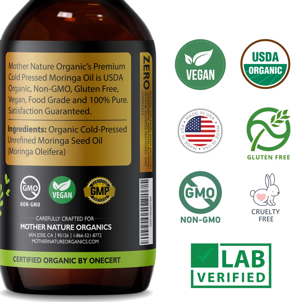 Mother Nature Organics Aceite de Moringa – ingrediente natural, sin GMO y sin gluten