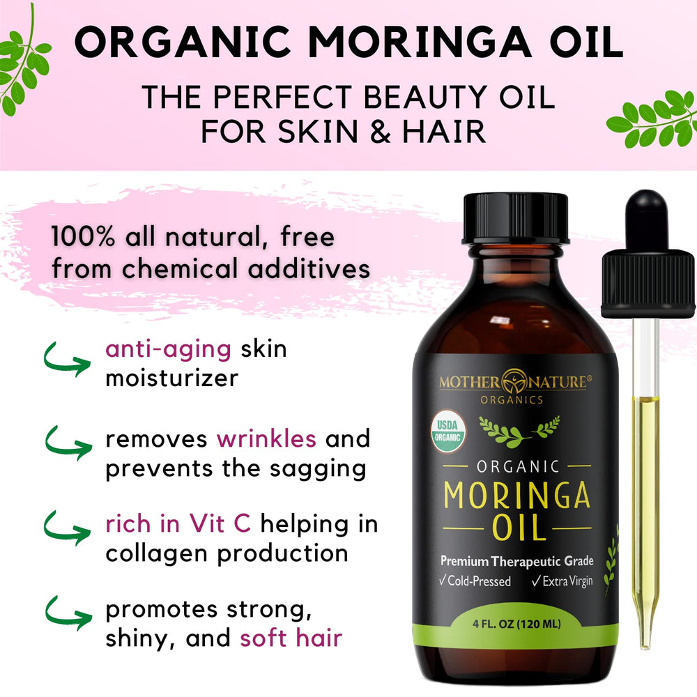 Mother Nature Organics Aceite de Moringa – versatilidad para rostro, cuerpo y cabello