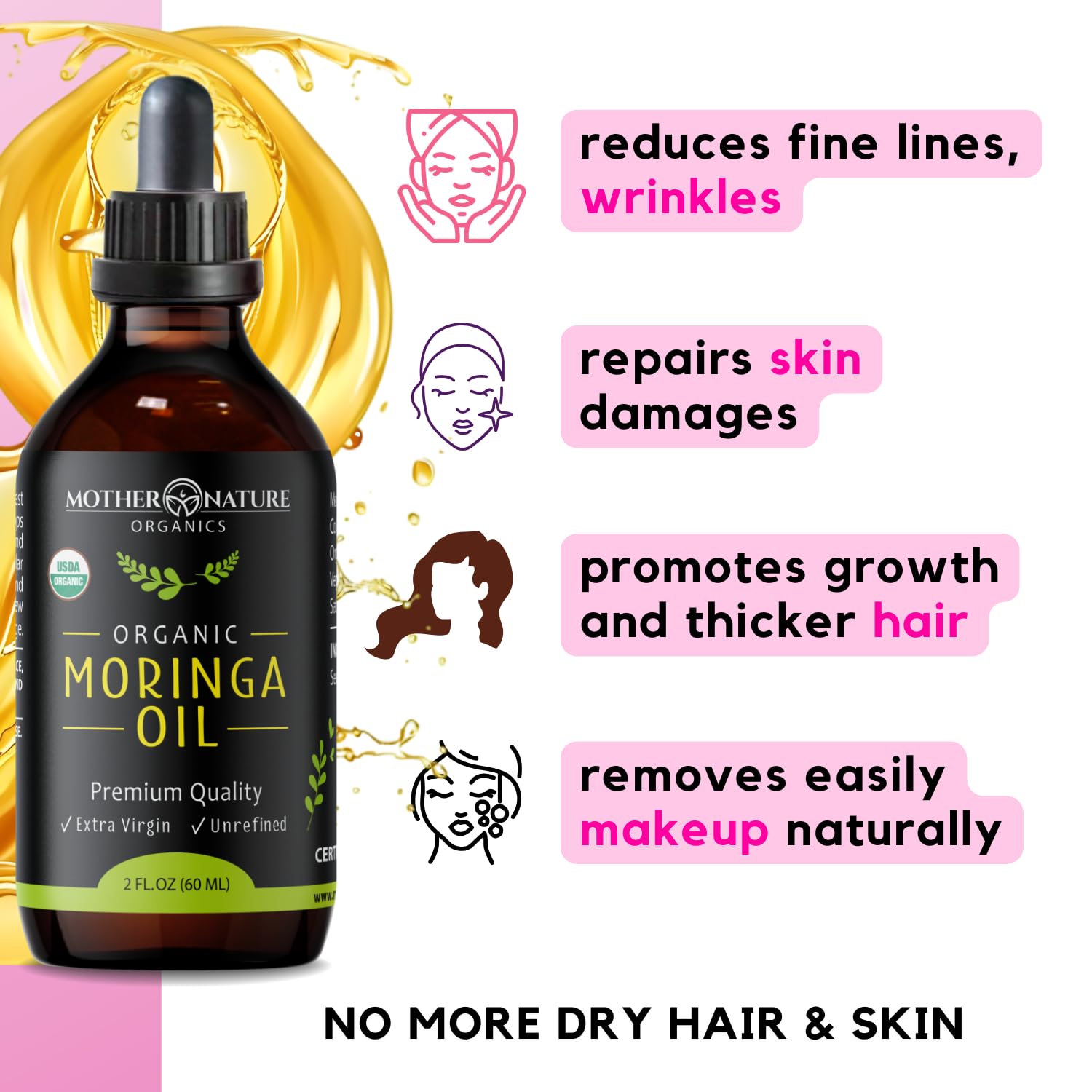 Aceite portador de Moringa Oil para mezclar con aceites esenciales