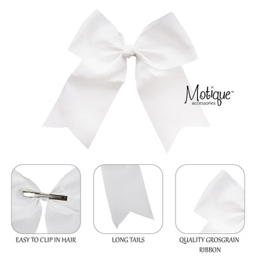 Motique Accessories Lazo blanco jumbo con colas, clip de mordaza de 3 pulgadas, trasera