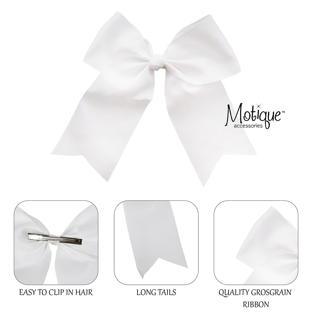 Motique Accessories Lazo blanco jumbo con colas, clip de mordaza de 3 pulgadas, trasera