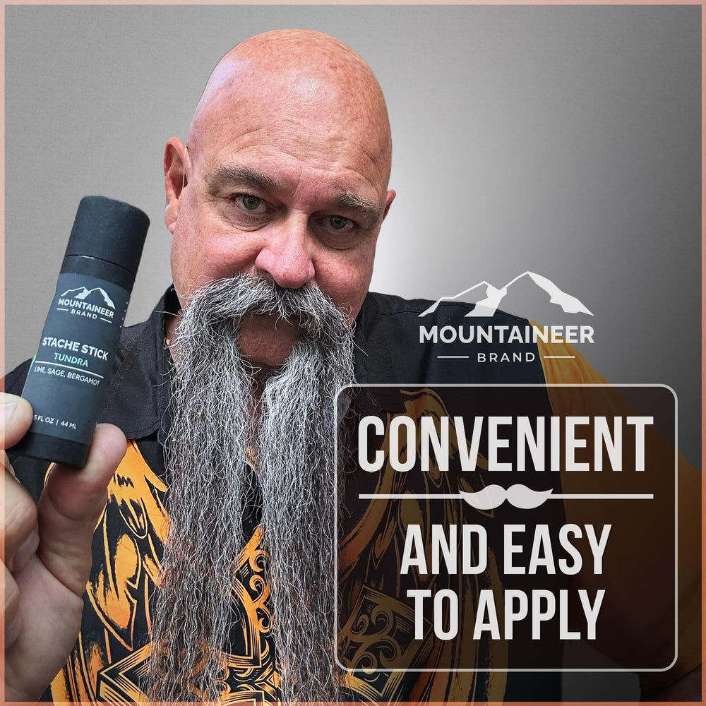 Mountaineer Brand barrita para bigote muestra ingredientes naturales sin químicos agresivos