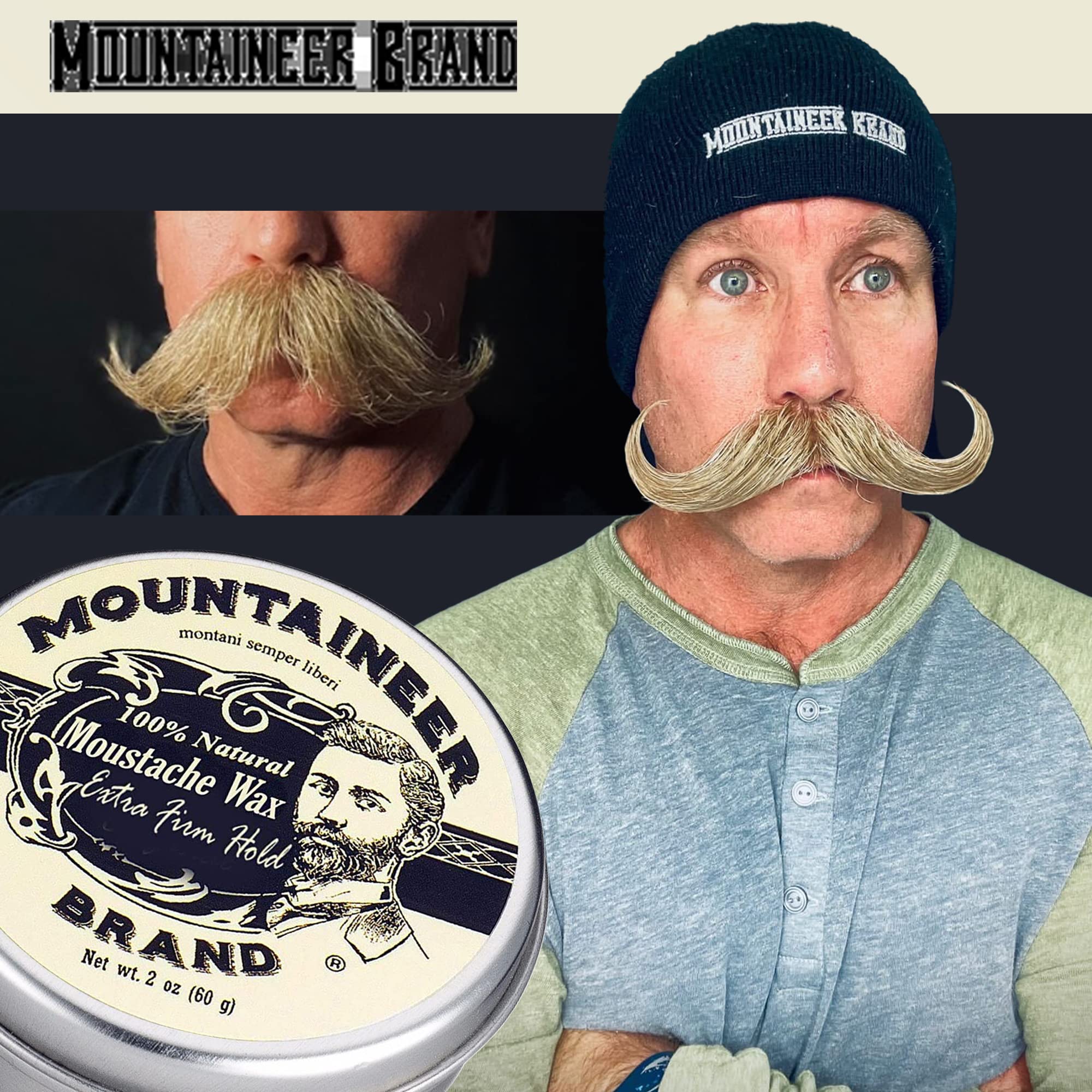 Estilo de bigote definido con cera natural Mountaineer Brand.