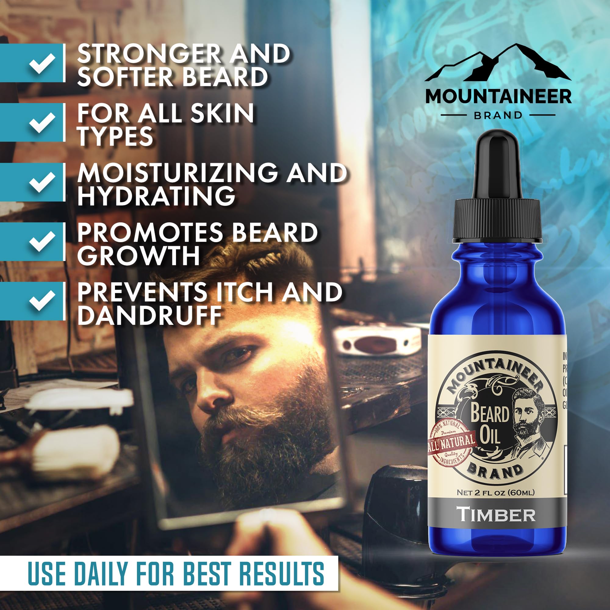 Mountaineer Brand Natural Beard Oil drop pour demonstrates easy application and quick absorption.