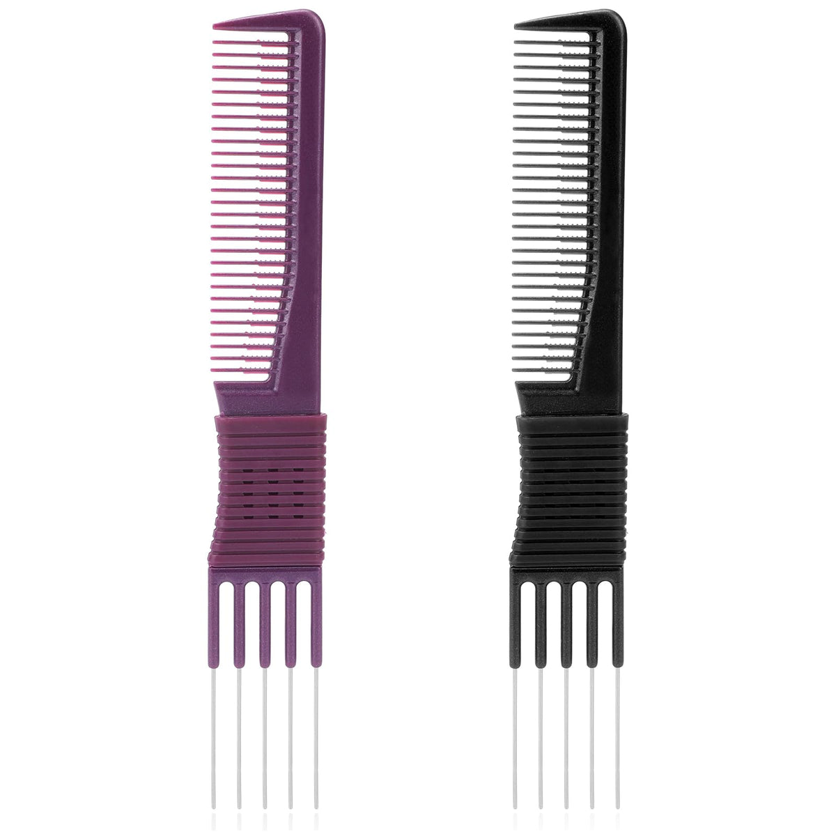 Mozeat Lens: peine morado con punta metálica, vista frontal para uso diario.