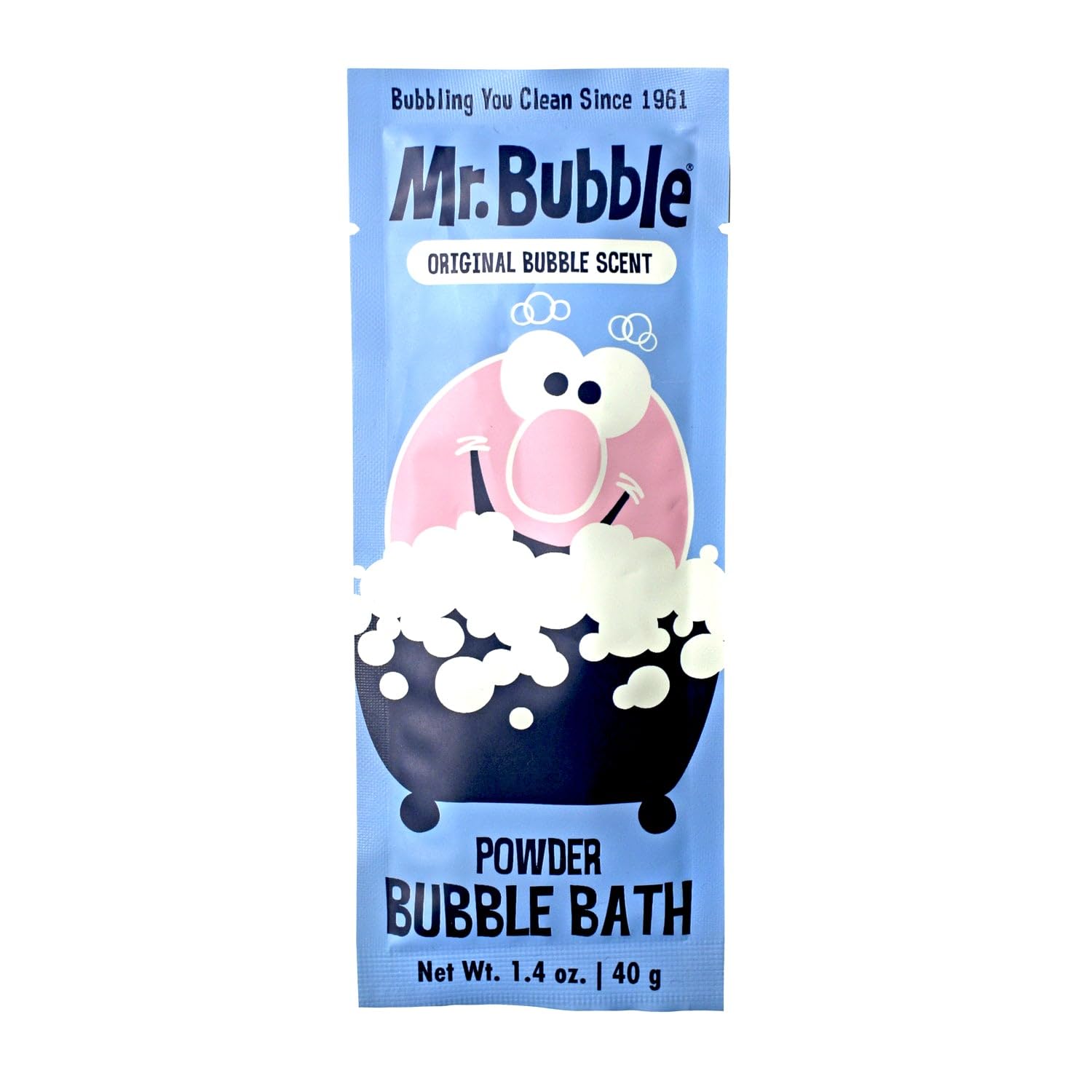Mr. Bubble Retro en tina con burbujas, espuma abundante para juego y relajación.