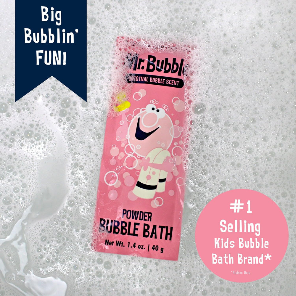 Mr. Bubble Retro adulto relajándose en tina, aroma nostálgico y calmante.