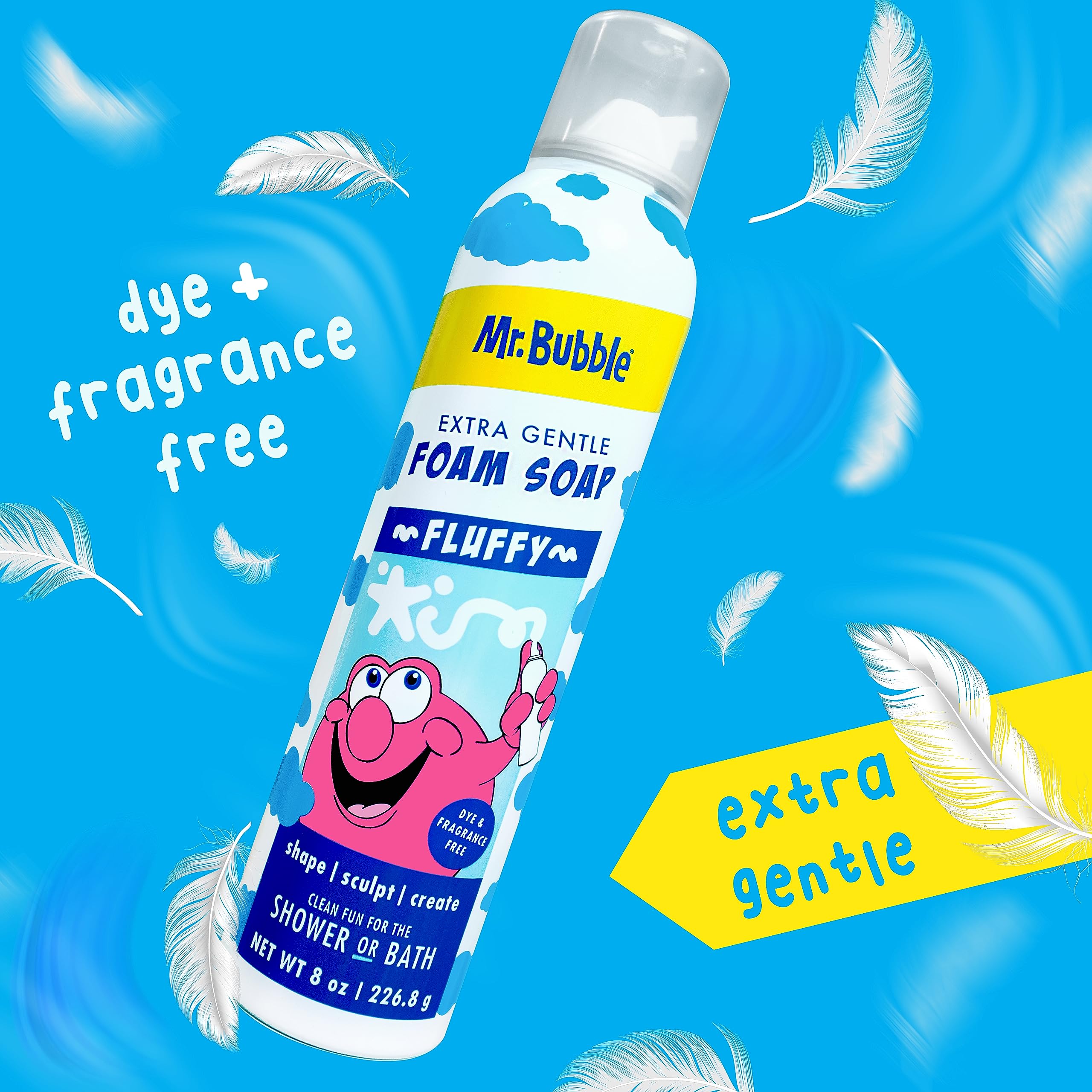 Uso en ducha o baño con Mr. Bubble, suave para la piel.