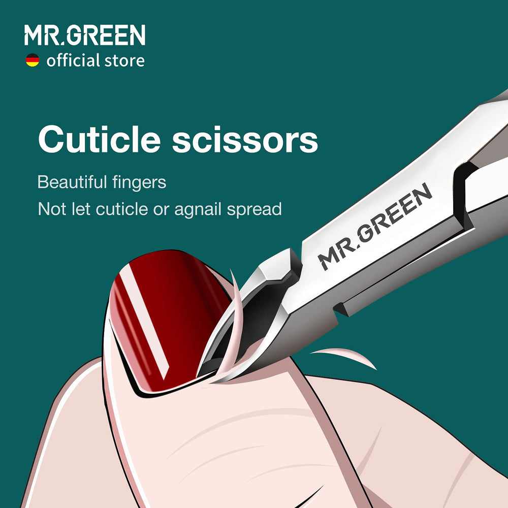 MR.GREEN corta-cutículas en mano, diseño ergonómico para un manejo cómodo.