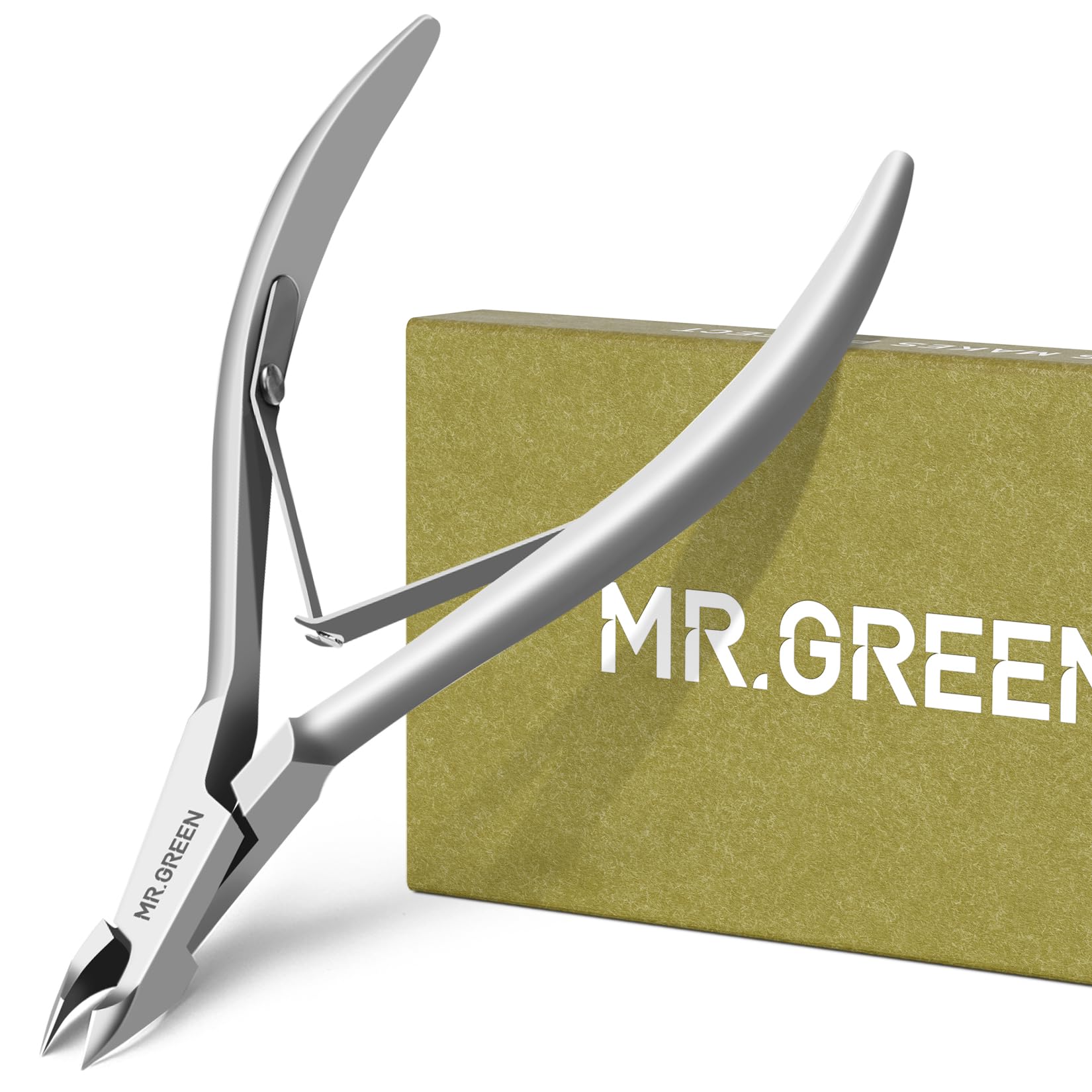 MR.GREEN corta-cutículas presentada en caja, ideal para iniciar el cuidado diario.