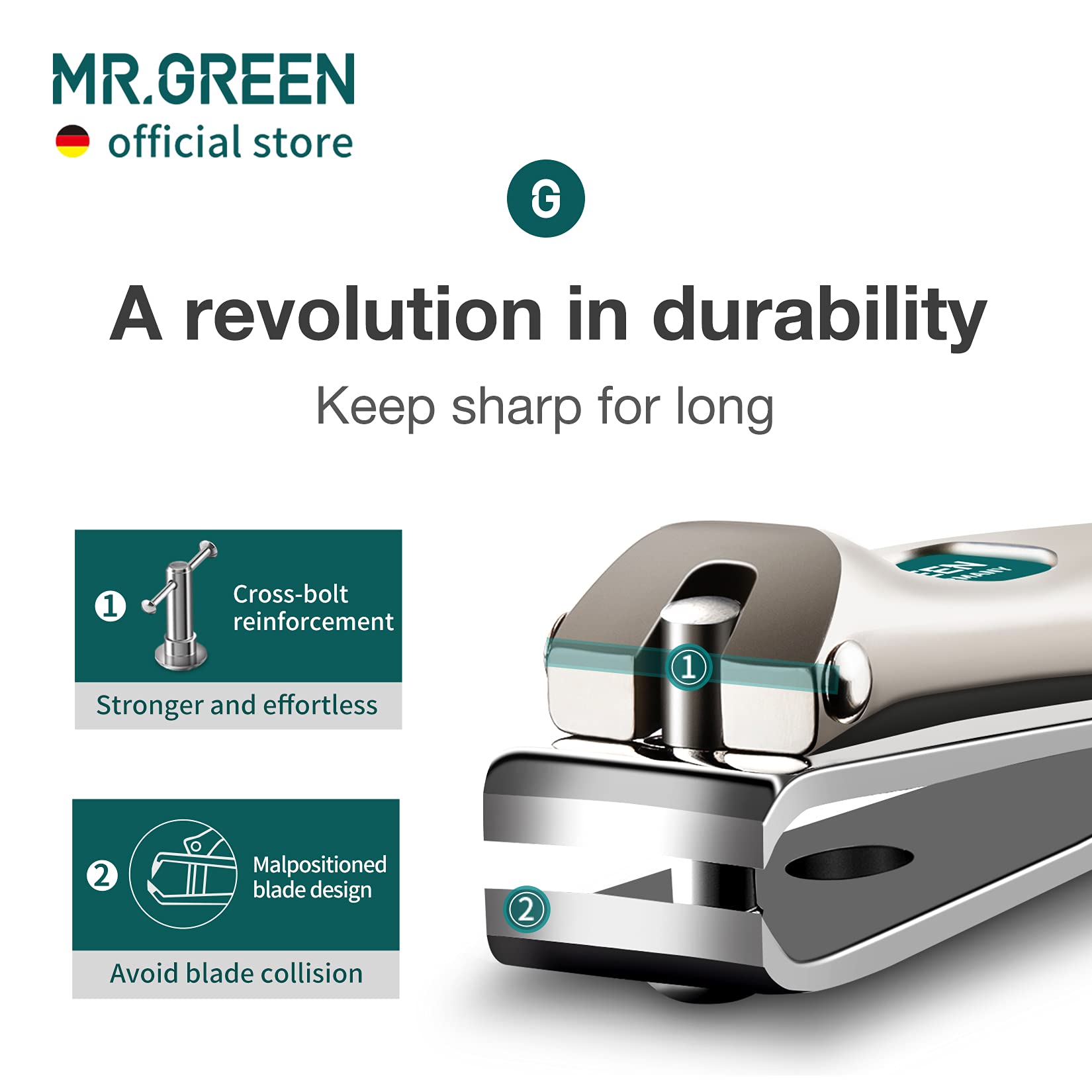 MR.GREEN refuerzo cruzado para durabilidad y corte estable.
