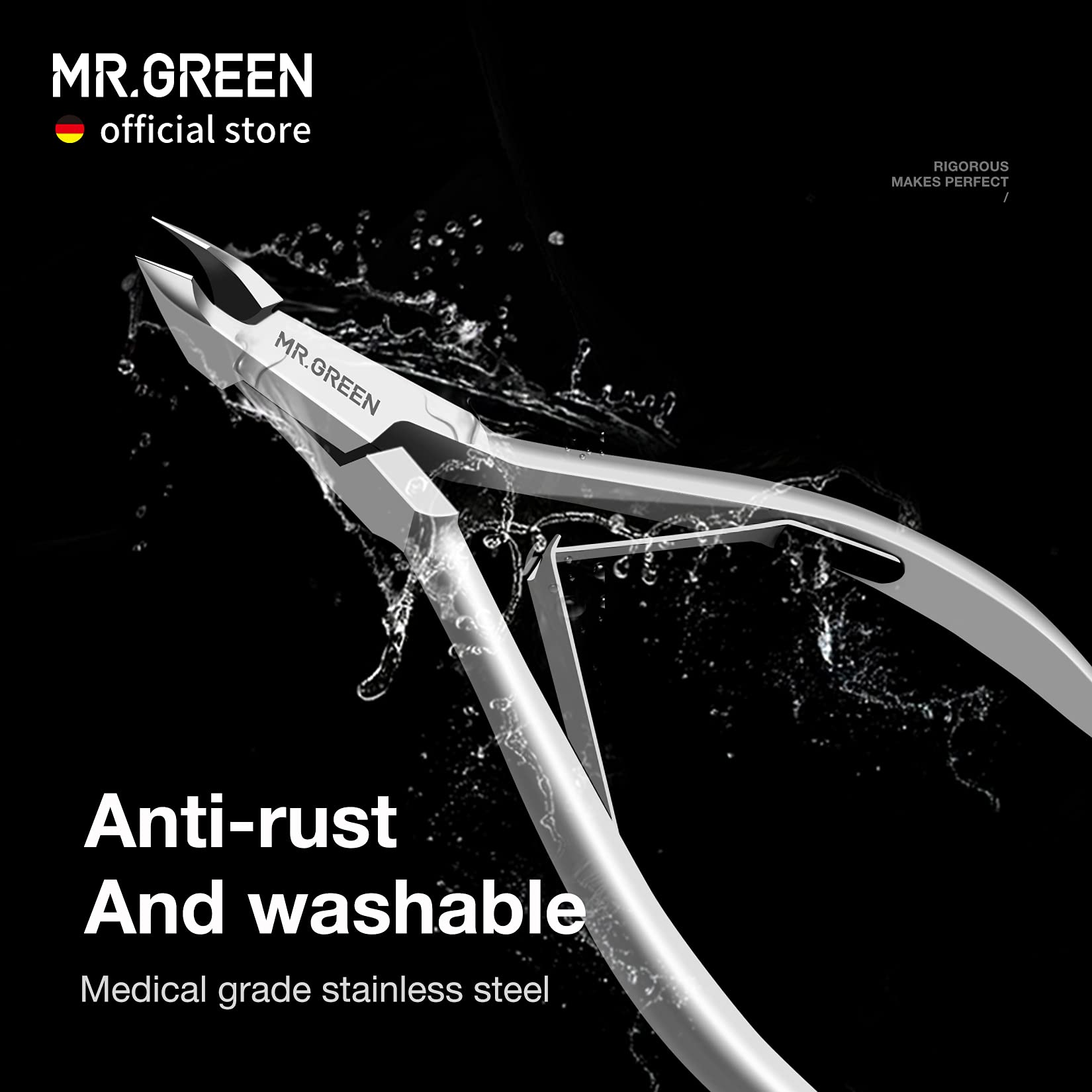 MR.GREEN filo afilado de alta precisión para recortar cutículas con claridad.