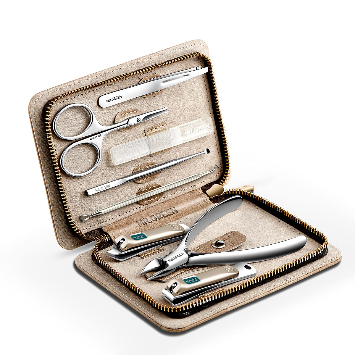 MR.GREEN estuche de PU gris para set de manicura y pedicura.