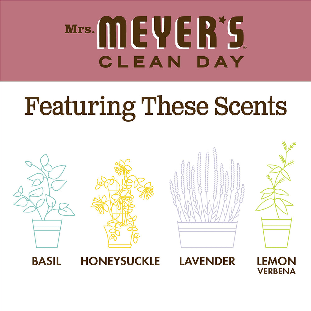 Detalle de embalaje de Mrs. Meyer's Clean Day, diseño práctico y compacto