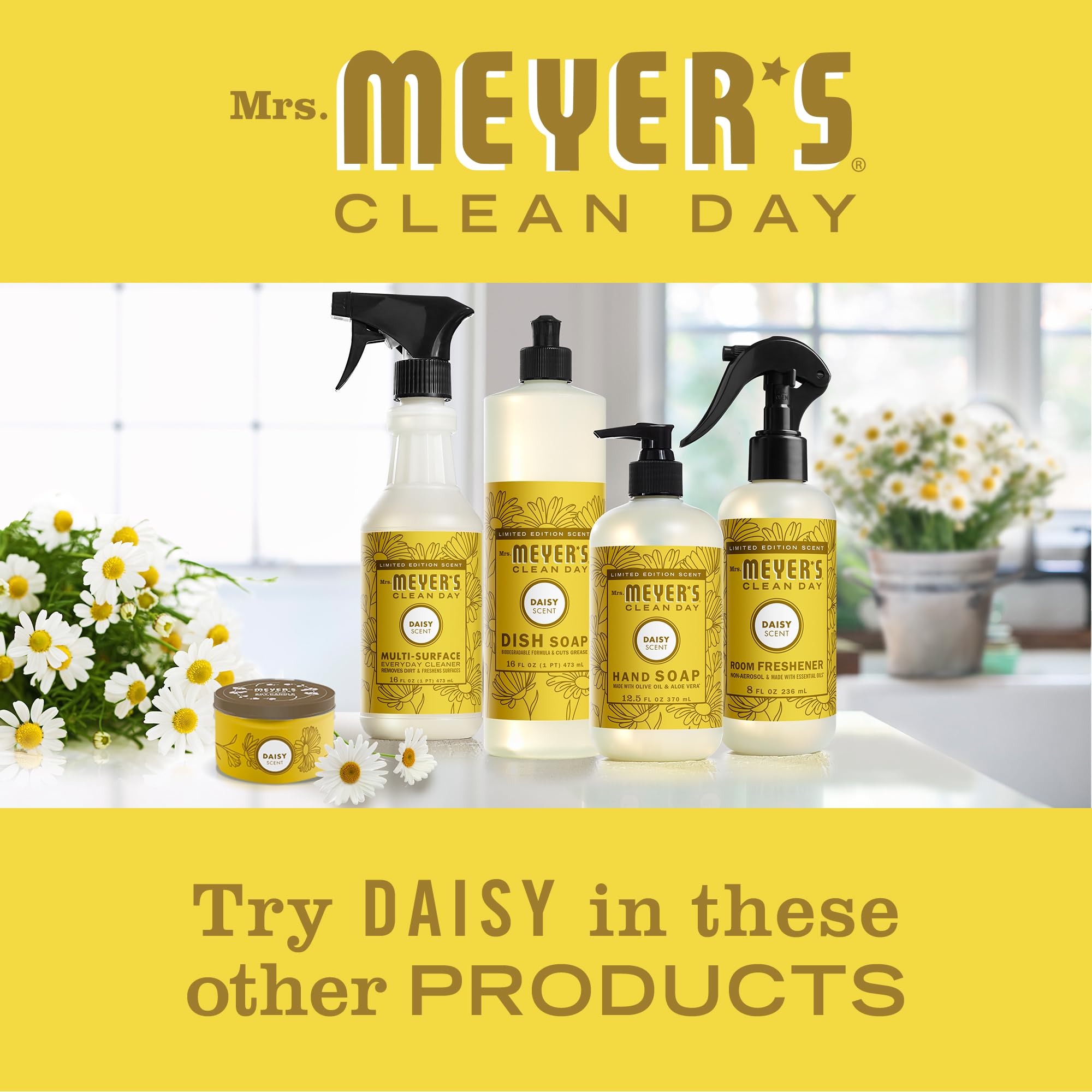 Escena de cocina y baño con Daisy de Mrs Meyer's