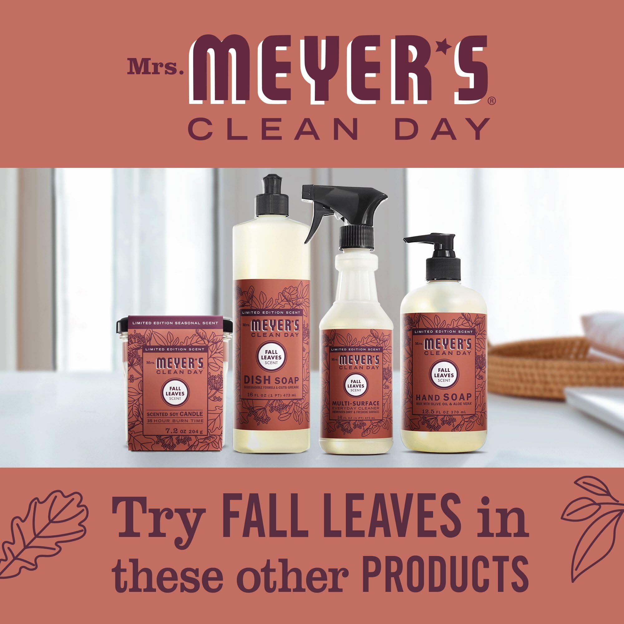 Ingredientes seleccionados de Mrs. Meyer's Clean Day para cuidado delicado.
