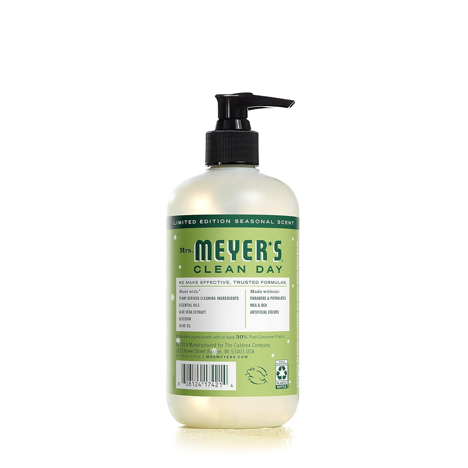 Jabón de manos Mrs. Meyer's Clean Day aroma clavo-cedro para un toque festivo.